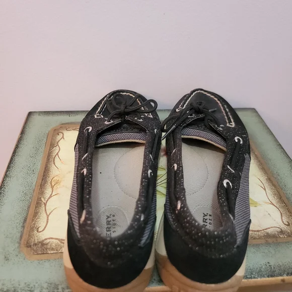 Sperry Black Suede and Canvas  with Metallic Threading Size 7 - Picture 4 of 7